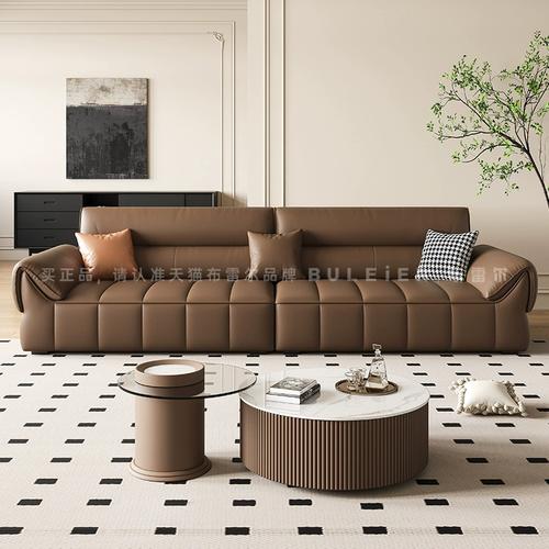 布雷尔钢琴键真皮沙发小户型客厅组合现代简约意式极简直排皮沙发