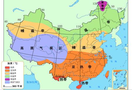 中温带,高原气候区(有的写成青藏高原垂直温度带)四个温度带和湿润区