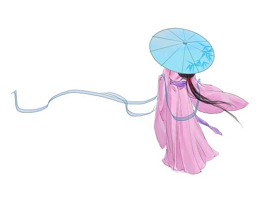 古风人物彩色手绘卡通古风古代女子人物撑伞元素png素材