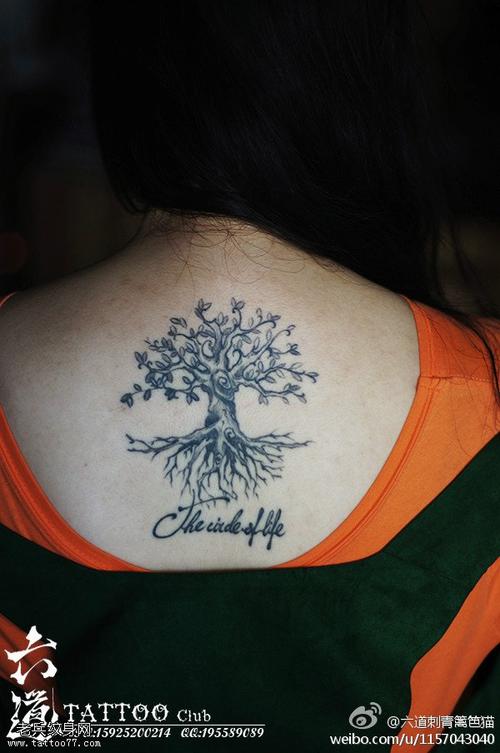 背部小清新土下生根生命之树纹身图案