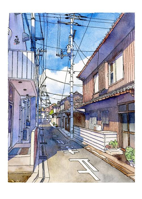 【包宅水彩】日本夏日高松的街景,有绘画过程哈