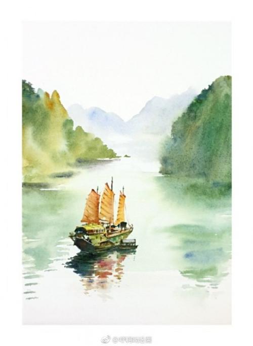 描绘桂林山水的水彩画图片桂林山水水彩画手绘教程