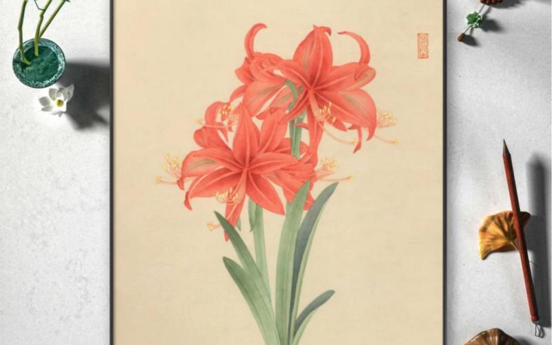 第89期复古花卉系列二之朱顶红#工笔画#国画#画画#传统文化
