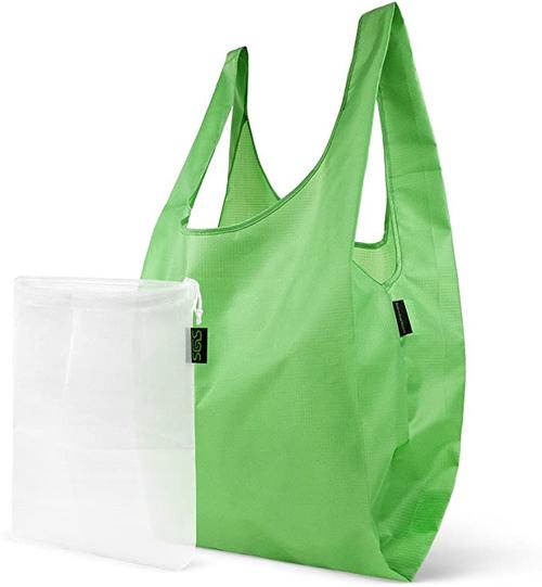 sgs 涤纶可重复使用的杂货购物手提袋,带尼龙网纱产品袋套装 草绿色