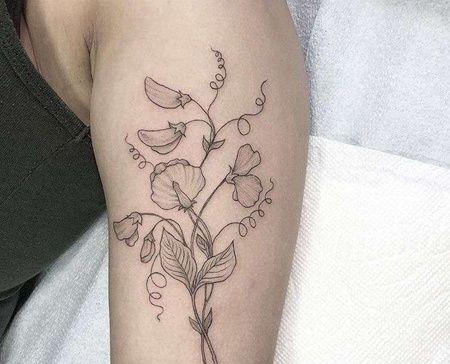 线条大臂花卉纹身图案