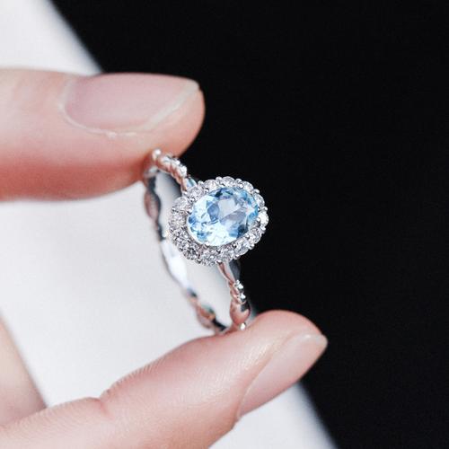 海蓝宝戒指女小众设计感蓝色托帕石指环ins开口食指戒2021年新款