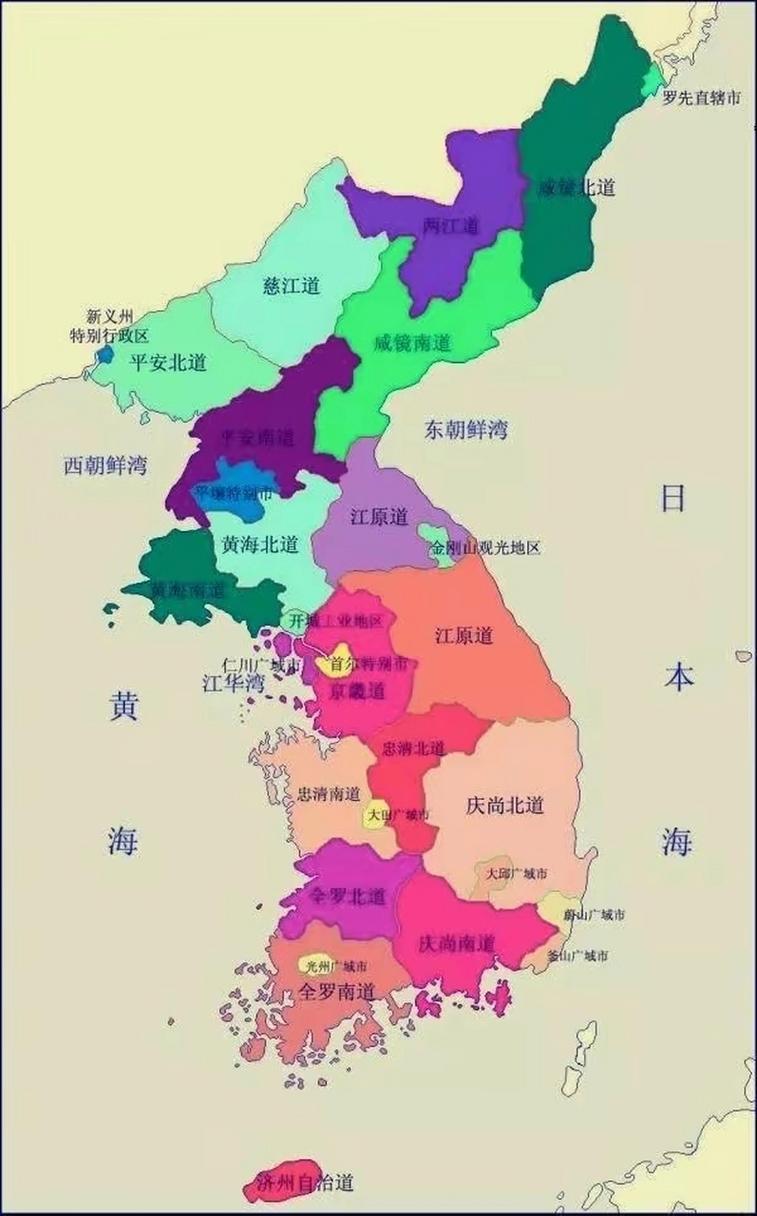 朝鲜半岛行政区划分示意图
