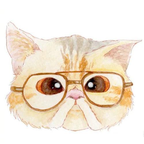 水彩戴眼镜的小坏猫