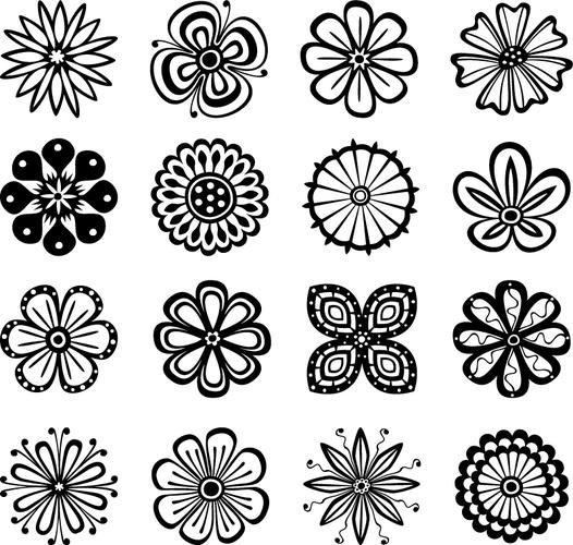 16中精致线条花朵纹样矢量素材