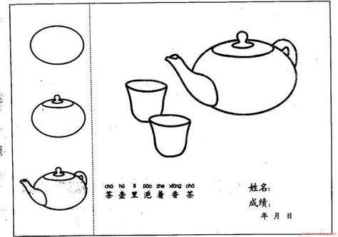 茶杯茶具的简笔画茶壶茶碗的画法-儿童简笔画大全美丽的池塘一角简笔