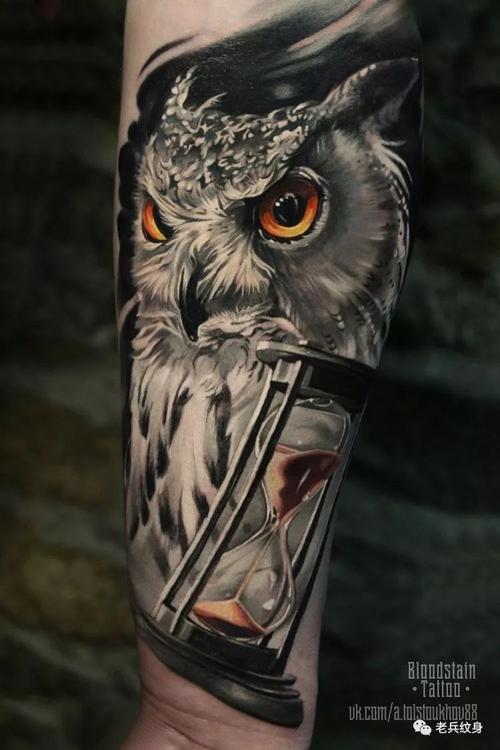 纹身素材写实风格猫头鹰