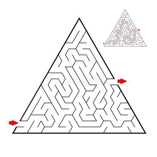 在白色背景的三角黑迷宫 儿童迷宫 比赛孩子 儿童难题 帮助发现出口