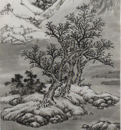 雪景寒林图中国画山水画