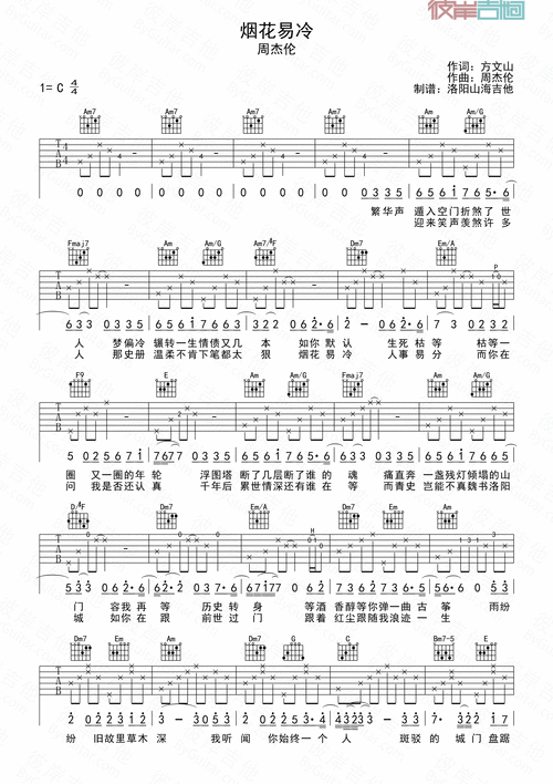 烟花易冷(原版)的吉他谱弹奏示范音频00:00超难较难中级简单极简演奏