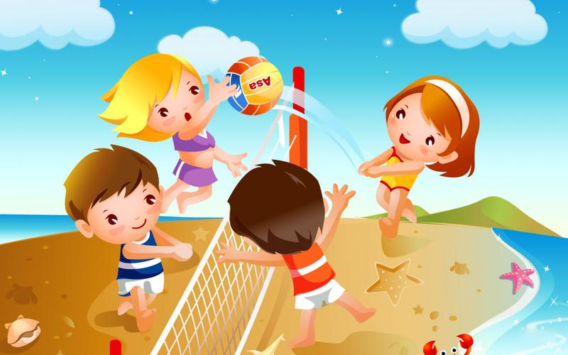 精选六一儿童节卡通沙滩排球手绘桌面壁纸下载