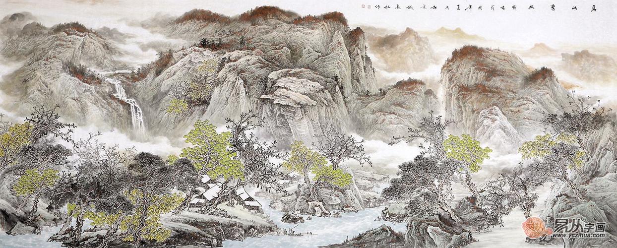 雅居图 画家卫长林八尺横幅山水画《居山乐水》  作品来源:易从网