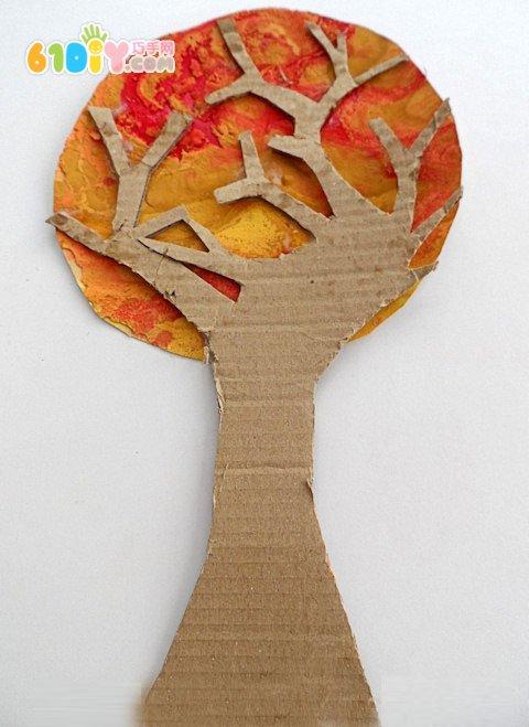 废纸板制作秋天的树_巧巧手幼儿手工网