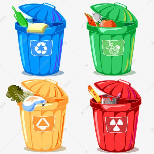 四色卡通环保分类垃圾桶图标