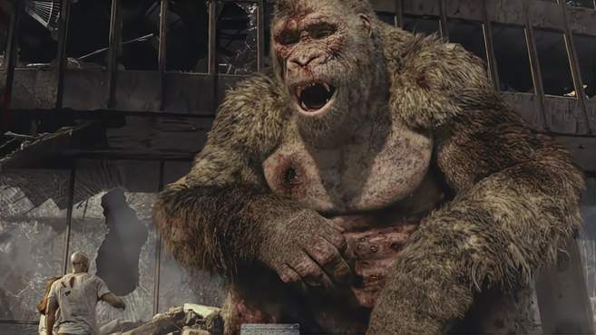 狂暴巨兽:大猩猩装死,醒来还朝强森竖中指,场面太逗了-影视综视频