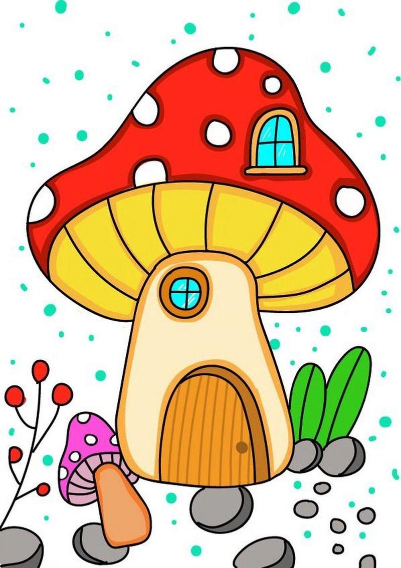 马克笔简笔画🎨蘑菇房子主题画(附线稿) 马克笔简笔画🎨蘑菇房子