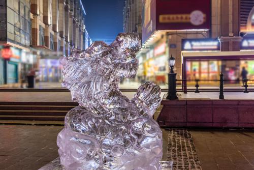 中国黑龙江哈尔滨中央大街的十二生肖冰雕