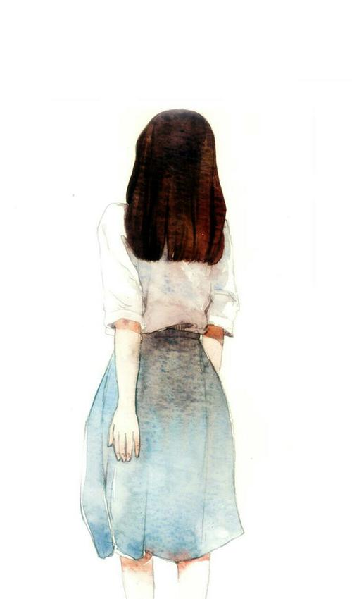 壁纸锁频素材插画手绘背影头像女生水彩
