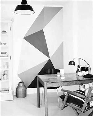 几何背景墙极具视觉冲击力资料图片 在墙面装饰材料中,墙漆是最简单