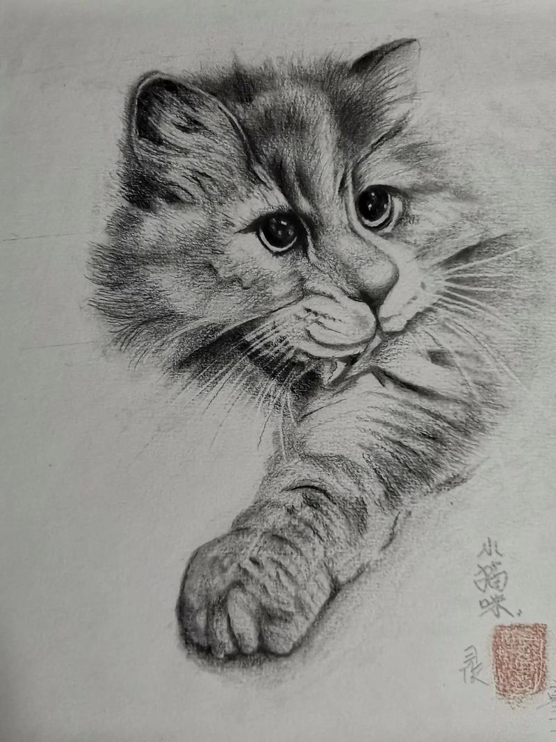 《小猫咪》动物素描画,手绘##希望我的作品给您带来最美的回忆 - 抖音
