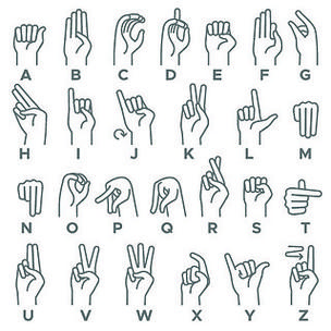 学习字母表,非语言聋哑交流,表现力 asl 手势线矢量字母集.