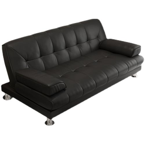 小型多功能沙发床可折叠办公室午休接待简易两用三人位黑色皮沙发