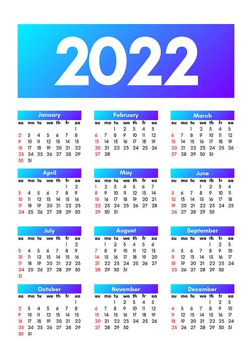 2022年日历被隔离在白色背景上图片