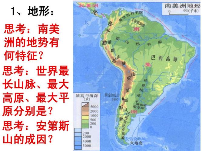 1,地形: 思考:南美 洲的地势有 何特征?