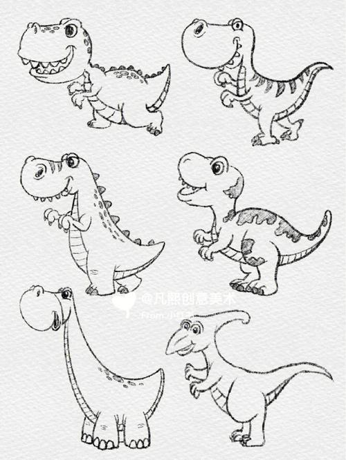 儿童简笔画萌萌的小恐龙04恐龙线描画
