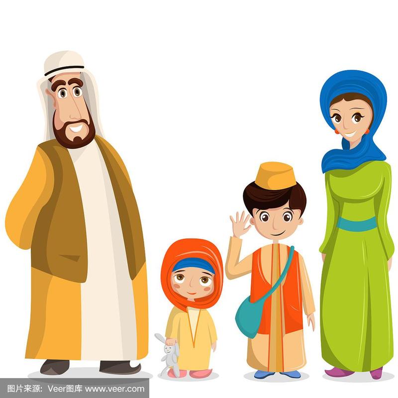 穿着民族服装的阿拉伯家庭的父母