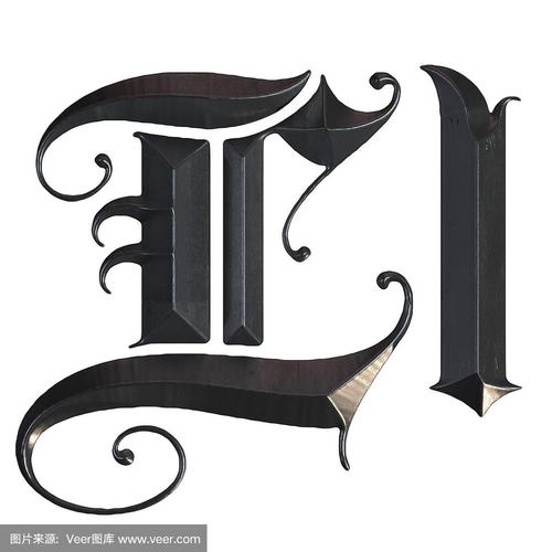 优雅的中世纪哥特式字母l三维渲染