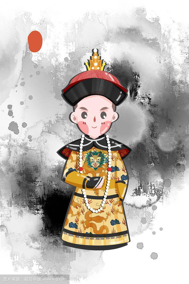 中国风可爱清朝皇帝插画