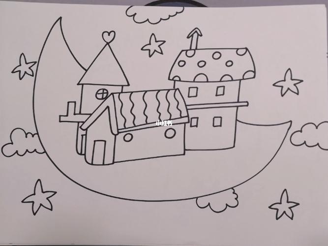 儿童画月亮船