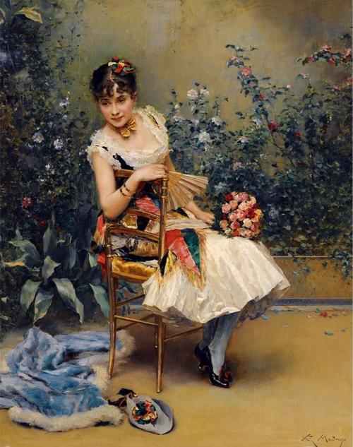 janner,二十世纪初_带着一束玫瑰花的女孩玛丽亚·奥弗里延·范