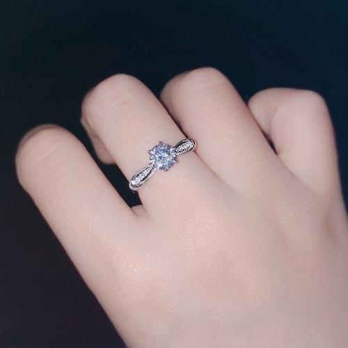 925纯银18k金高碳钻石六爪婚纱戒指女八十分仿真钻石婚戒节日礼物