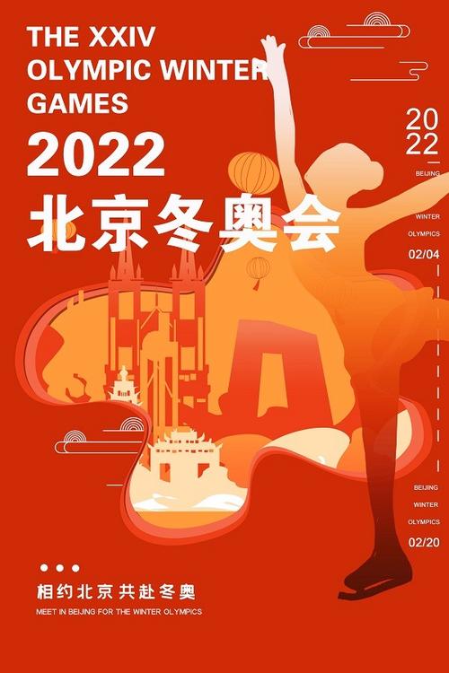 创意红色2022北京冬奥会花滑比赛海报设计