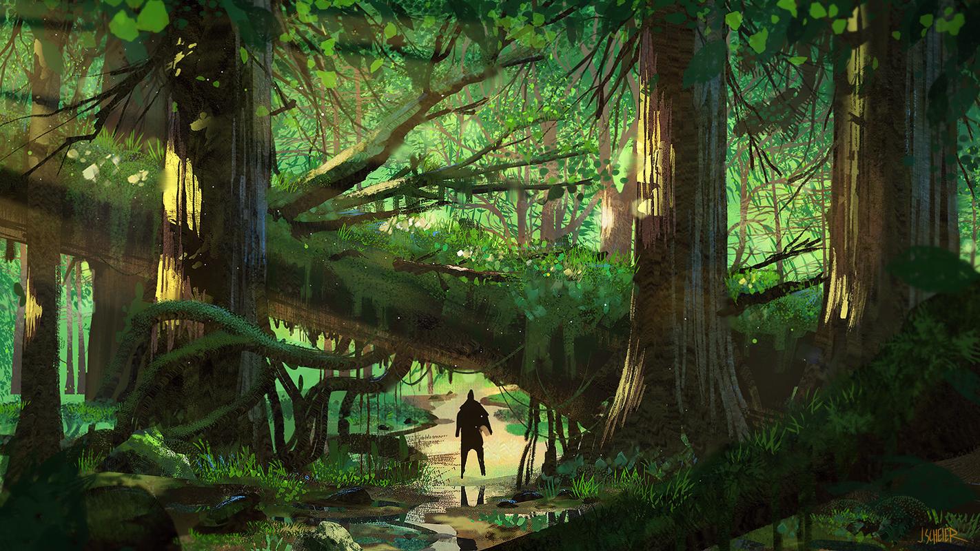 来自于美国插画师的一组漂亮场景插画!作者非常善于绘制树木森林