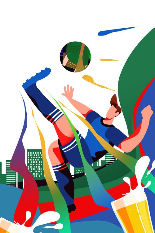 卡通手绘足球比赛世界足球日世界杯踢足球海报插画