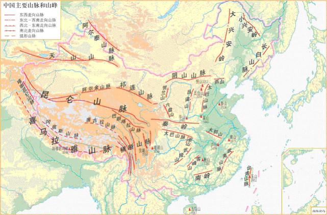 中国的山脉分布图