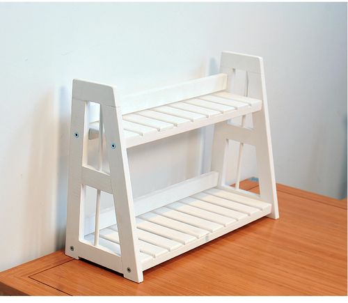 斜边梯形两层架 实木桌面置物架 简约木质隔板架 两色可选