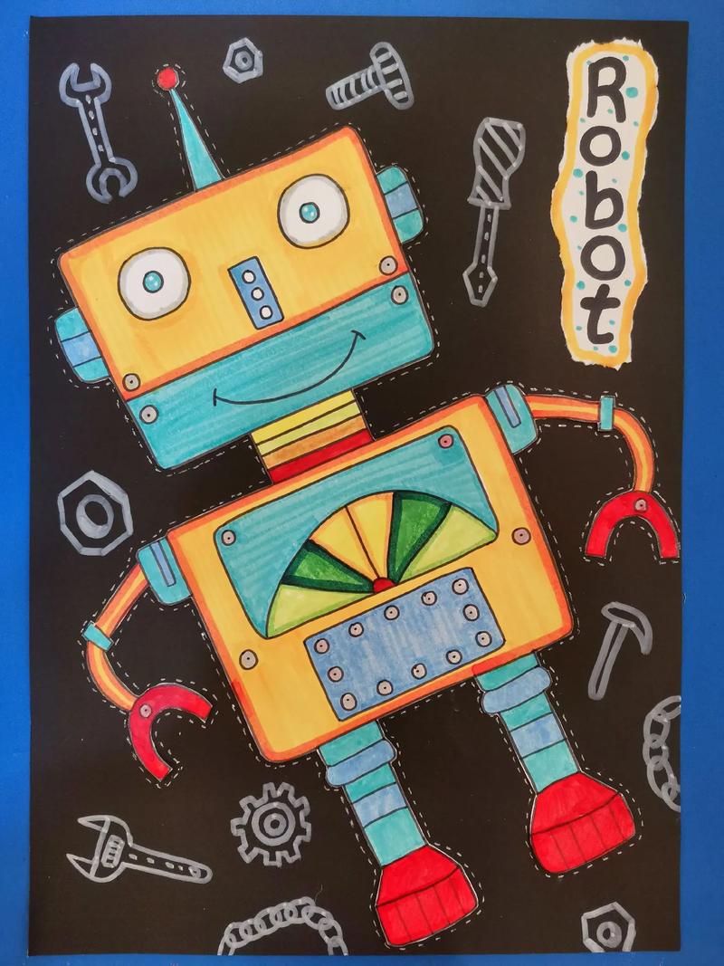 创意美术 #机器人 #儿童画 #线稿 #画画 - 抖音