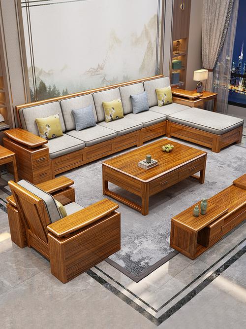 乌金木实木沙发中式客厅全实木组合新中式家具冬夏两用储物木沙发
