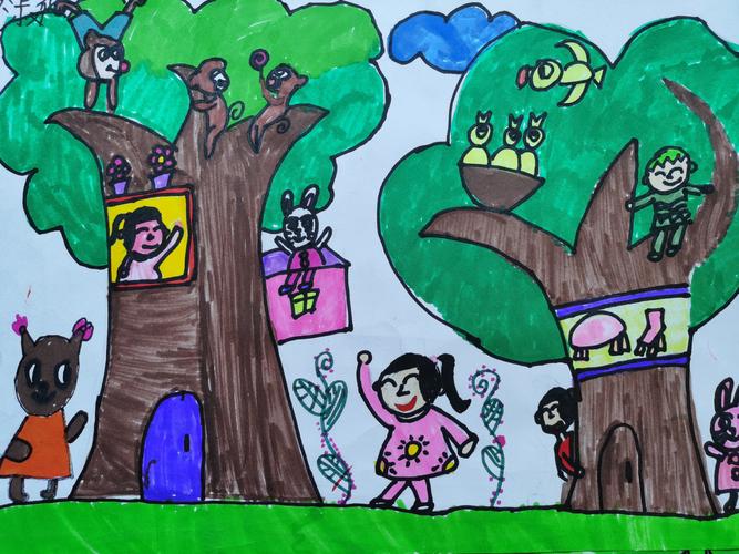 83号曾淑华7岁女乐艺《美丽的家园》小学低年级组绘画