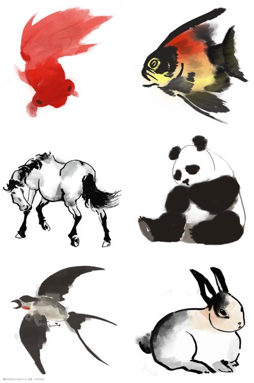 中国风水墨各类动物免抠png素材