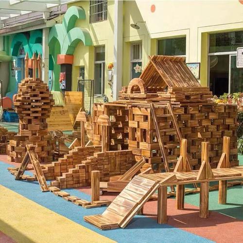 幼儿园大型超大型实木户外碳烧碳化积木大块防腐建构区搭建wz