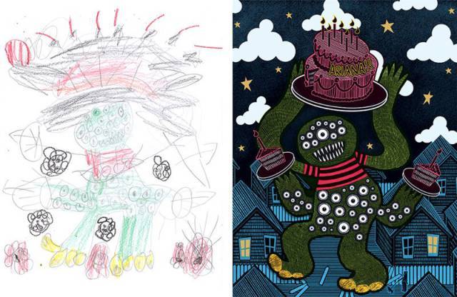 33组让人惊叹的想象力,艺术家对儿童简笔画进行再次创造